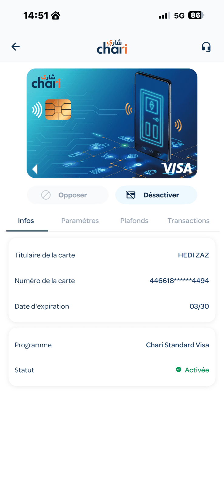 Détail et gestion d’une carte Visa Chari : plafonds, opposition, transactions